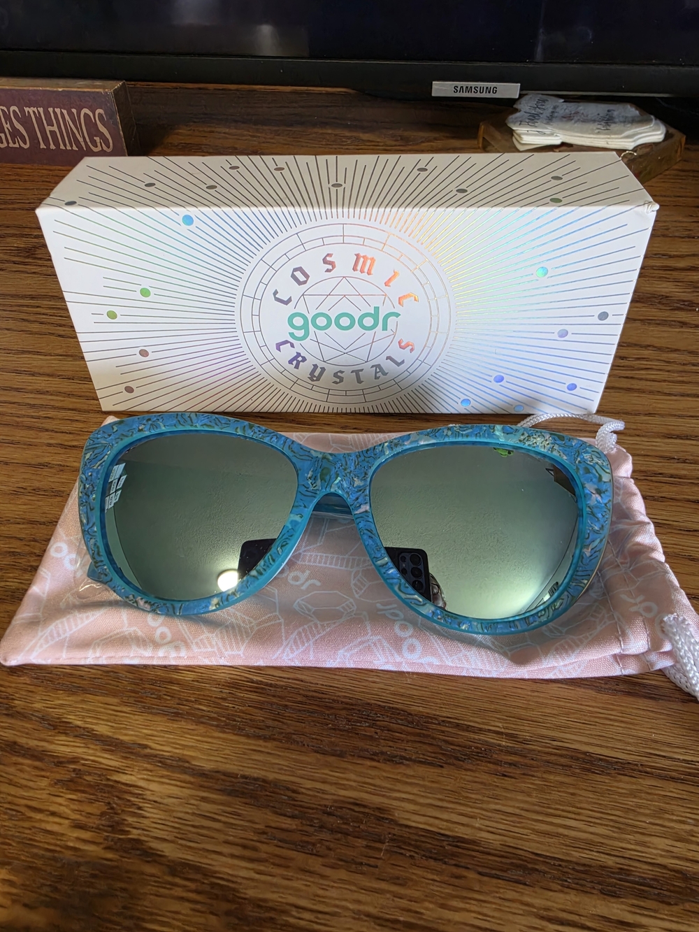 Goodr Women’s Turquoise Mirrored Sunglasses - Cosmic Crystals